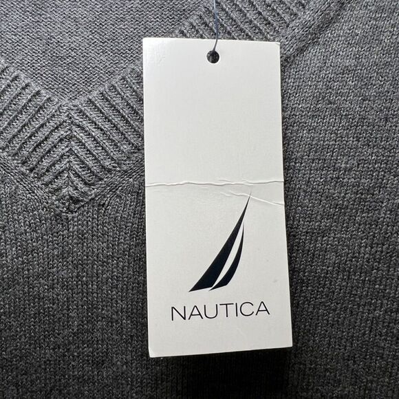 Nautica V Neck Sweater Mens Size XL Gray Long Sleeve Embroidered Logo Knit NWT - Picture 6 of 10